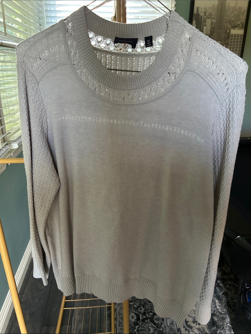 Cryrus NWT Soft Gray Openwork Crewneck Sweater $99 retail